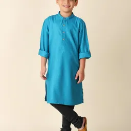 Fabindia Kids Blue Printed Full Sleeves Kurta with Nehru Jacket image 5