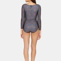 Zelocity by Zivame Grey Printed Padded Malliot with Zipper image 2