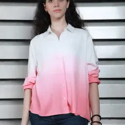 High Star Pink & White Cotton Regular Fit Oversized Shirt-image-85