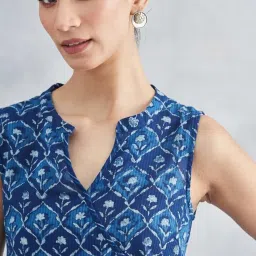 Fabindia Blue Cotton Slim Fit Printed Kurta image 5