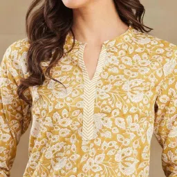 Fabindia Mustard Cotton Printed Straight Kurta image 5