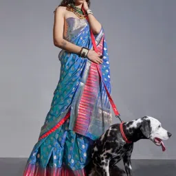 Saree Mall Blue Woven Sarees With Unstitched Blouse-picture-34