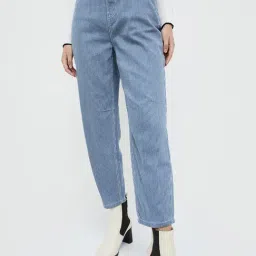 Ginger by Lifestyle Navy Cotton Striped Mid Rise Jeans-picture-16