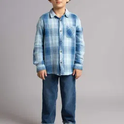 Ed-a-Mamma Boys Blue Cotton Checks Shirt-image-64