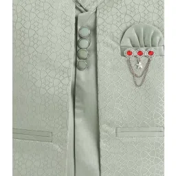 Fourfolds Boys Green Embroidered Full Sleeves Indo Blazer with Pants image 5