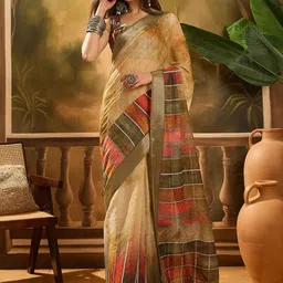 Maroosh Printed Saree With Blouse Piece-image-97