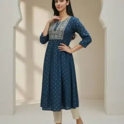Rangita Navy Blue Embroidered Three-Quarter Sleeves Kurta image 4