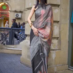 Elora Black Printed Saree With Unstitched Blouse-image-14