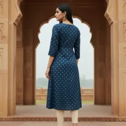 Rangita Navy Blue Embroidered Three-Quarter Sleeves Kurta image 2