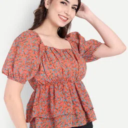 R.Code by The Roadster Life Co. Floral Print Puff Sleeve Peplum Top image 5