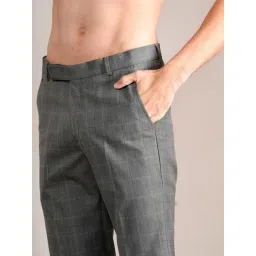 Cantabil Dark Grey Regular Fit Checks Trousers image 5