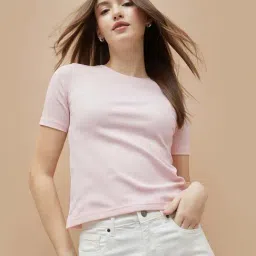 Fame Forever By Lifestyle Light Pink Cotton Regular Fit T-Shirt-picture-40