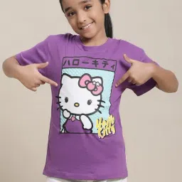 Kidsville Hello Kitty Printed Purple Relaxed Fit T-Shirt For Girls-picture-33