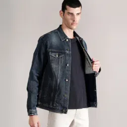 Cantabil Dirty Blue Regular Fit Self Pattern Denim Jacket image 4