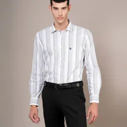 Cantabil White Cotton Regular Fit Striped Shirt-image-38