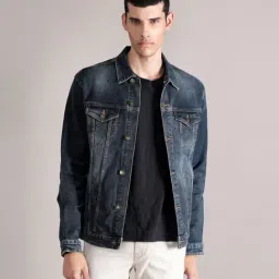 Cantabil Dirty Blue Regular Fit Self Pattern Denim Jacket-image-3