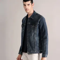 Cantabil Dirty Blue Regular Fit Self Pattern Denim Jacket image 3