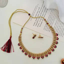 ABDESIGNS Enchanting Gold-Plated Stone-Studded Temple Jewellery Set-picture-24