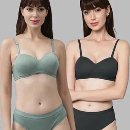 Women Green,Black Cotton Bra Panty Set for Lingerie Set Undergarments Pack of 2-image-21