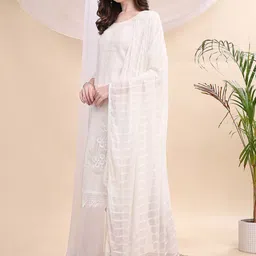 KALINI Women Floral Embroidered Kurta with Trousers & Dupatta image 3