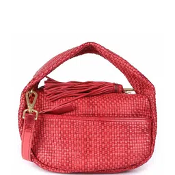 KOMPANERO Women Textured Baguette Tasselled Leather Satchel Bag image 4