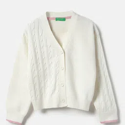 United Colors of Benetton Girls Open Knit V-Neck Cardigan-picture-24