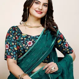 K 5 Fashion Striped Sequinned Pure Chiffon Saree image 3