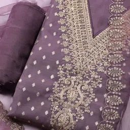 Meena Bazaar Floral Embroidered Sequinned Unstitched Dress Material image 3