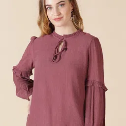 Gipsy Women Magenta Tie-Up Neck Top-picture-21