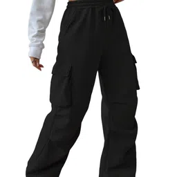 sakhwala Women's & Girl's Solid High Weist Relaxed Fit Cargo Pants/Trousers with 4 Side Pockets image 1