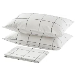 ikea jämtstarr Flat sheet and 2 pillowcase, white/check, 240x260/50x80 cm-picture-14