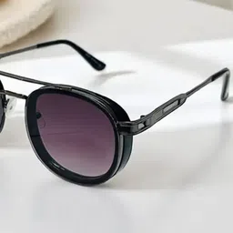 SPADEACES Men Black Lens & Black Round Sunglasses with image 3