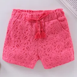 Babyhug Cotton Mid Thigh Length Lace Shorts - Pink-picture-12