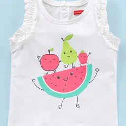 Babyhug Cotton Sleeveless Tee With Fruit Graphics & Frill Detailing- Off White-picture-23