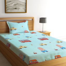FABINALIV Cartoon Print 300 TC Cotton Blend Single Bedsheet with Pillow Cover - Multicolor-picture-13