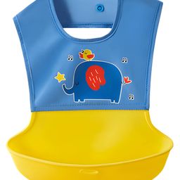 Bembika Baby Feeding Essential Baby Feeding Bib Silicone Tableware Elephant Print- Blue-picture-35