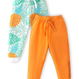 Babyhug Cotton Knit Full Length  Lounge Pants Text & Leaf Print Pack of 2 - Multicolour-picture-11