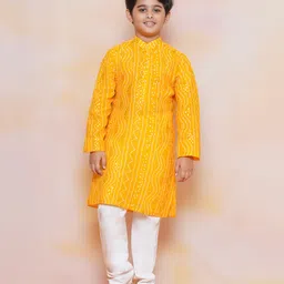 AJ Dezines Full Sleeves Seamless Bandhej Bands Designed Kurta With Pyjama - Mustard Yellow-picture-14