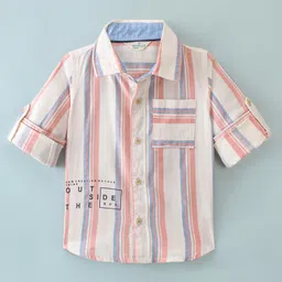 INFINITY Cotton Woven Full Sleeves Striped Shirt - White-image-95