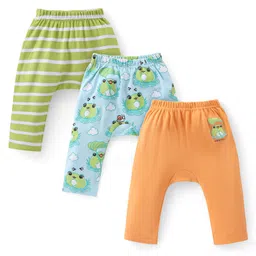 Babyhug Cotton Knit Full Length Striped Diaper Leggings Frog Print Pack of 3 - Multicolour-image-91