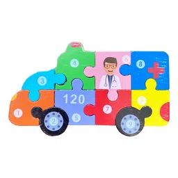 Urbane Chic Ambulance Design Wooden  Jigsaw Puzzle for Kids Shapes Toys - 10 Pieces-Multicolor-picture-34