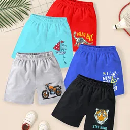 KUCHIPOO Pack Of 5 Bike & Tiger Printed Shorts - Multi Colour image 1