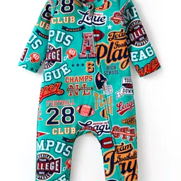Babyhug 100% Cotton Knit Full Sleeves Romper withText Print - Mint Green-picture-28