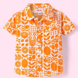 Babyhug Cotton Woven Half Sleeves Shirt with Fruits Print - Orange-image-18