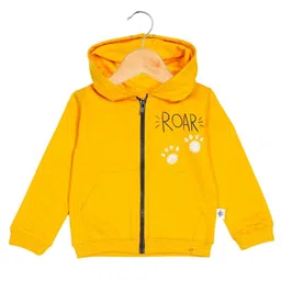 The Mom Store Cotton Full Sleeves Roar Text Printed Hooded Jacket - Yellow-picture-27