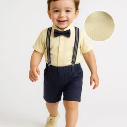 Mark & Mia Cotton Woven Half Sleeves Shirt with Shorts Set with Suspender & Bow - Yellow & Blue-picture-19