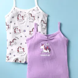 Bodycare Cotton Knit Sleeveless Singlet Slips With Unicorn Print Pack Of 2 - White & Purple-picture-29
