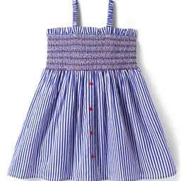 Babyhug Rayon Woven Sleeveless Striped Dress With Smocked Yoke - Blue-picture-16