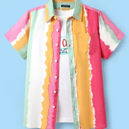 Pine Kids Viscose Woven Half Sleeves Abstract Printed Shirt With Sleeveless Tank T-Shirt With Beach Theme Print - Multicolour-picture-10