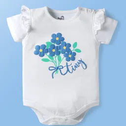 Doodle Poodle 100% Cotton Knit Frill Half Sleeves Onesie With Rainbow & Floral Print - White-picture-12